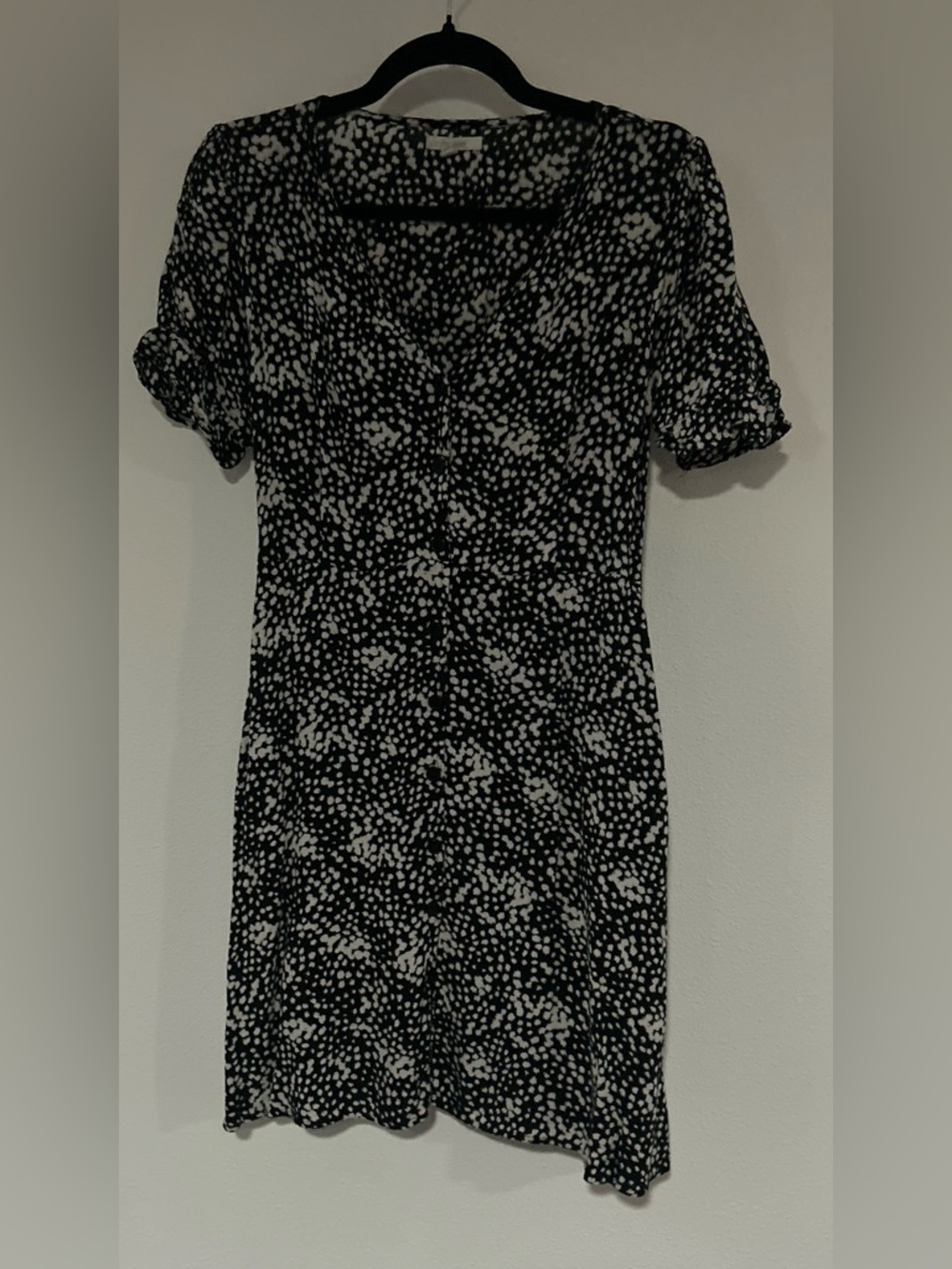 Maurices Black and White Dot Puff-Sleeve Mini Dress